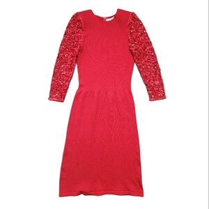 Vintage Jennifer Roberts Red Wool Blend Sweater Dress Sequins & Lace Holiday 8